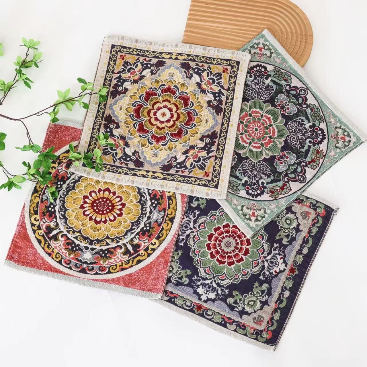 【4条装】宝相花系列纯棉纱布方巾亲肤柔软复古加厚民族风