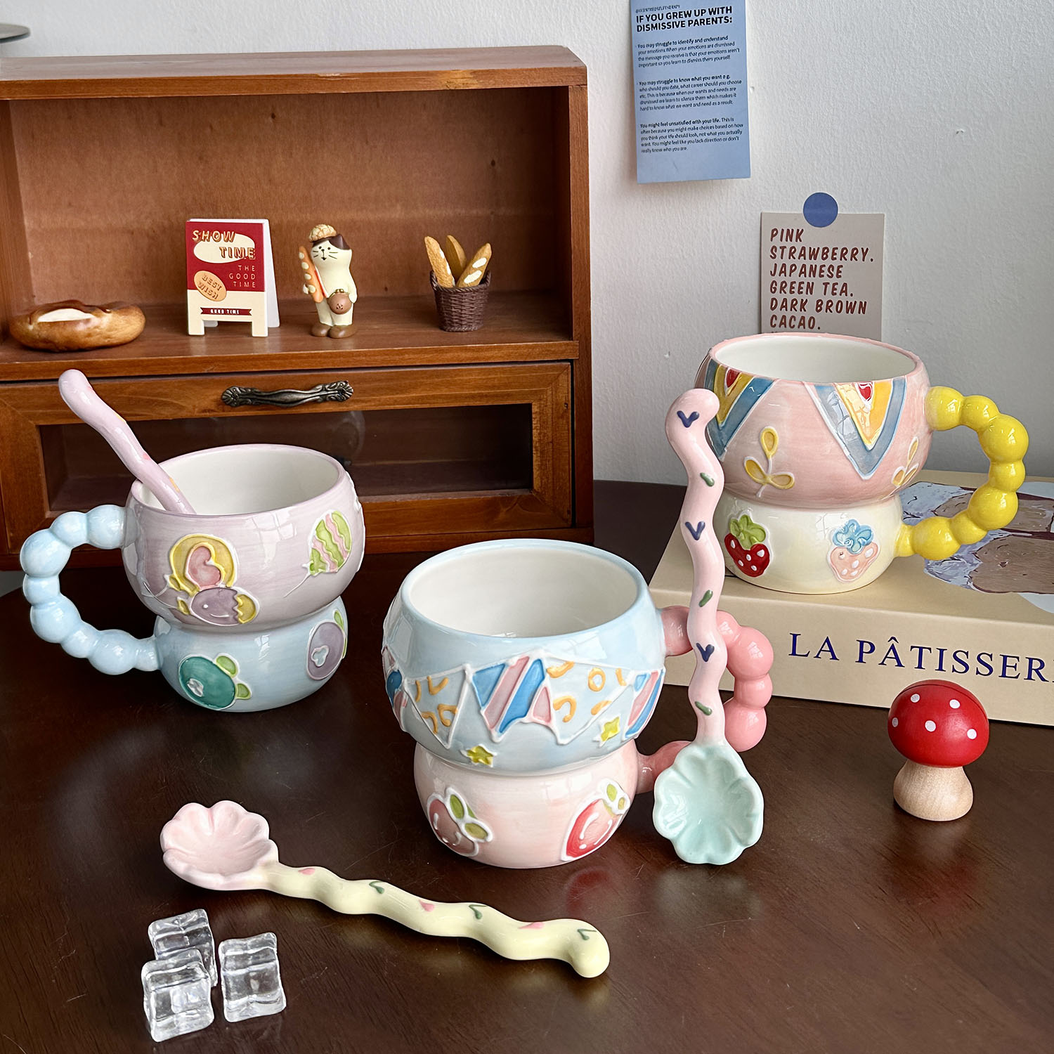 浮雕可爱喝水杯子可爱高颜值创意陶瓷水杯家用咖啡早餐麦片马克杯