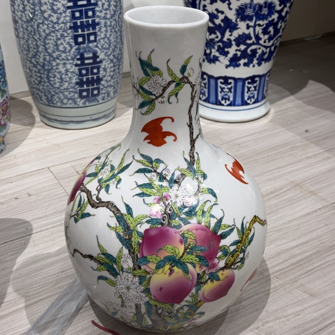 摆件陶40cm九桃五福天球瓶