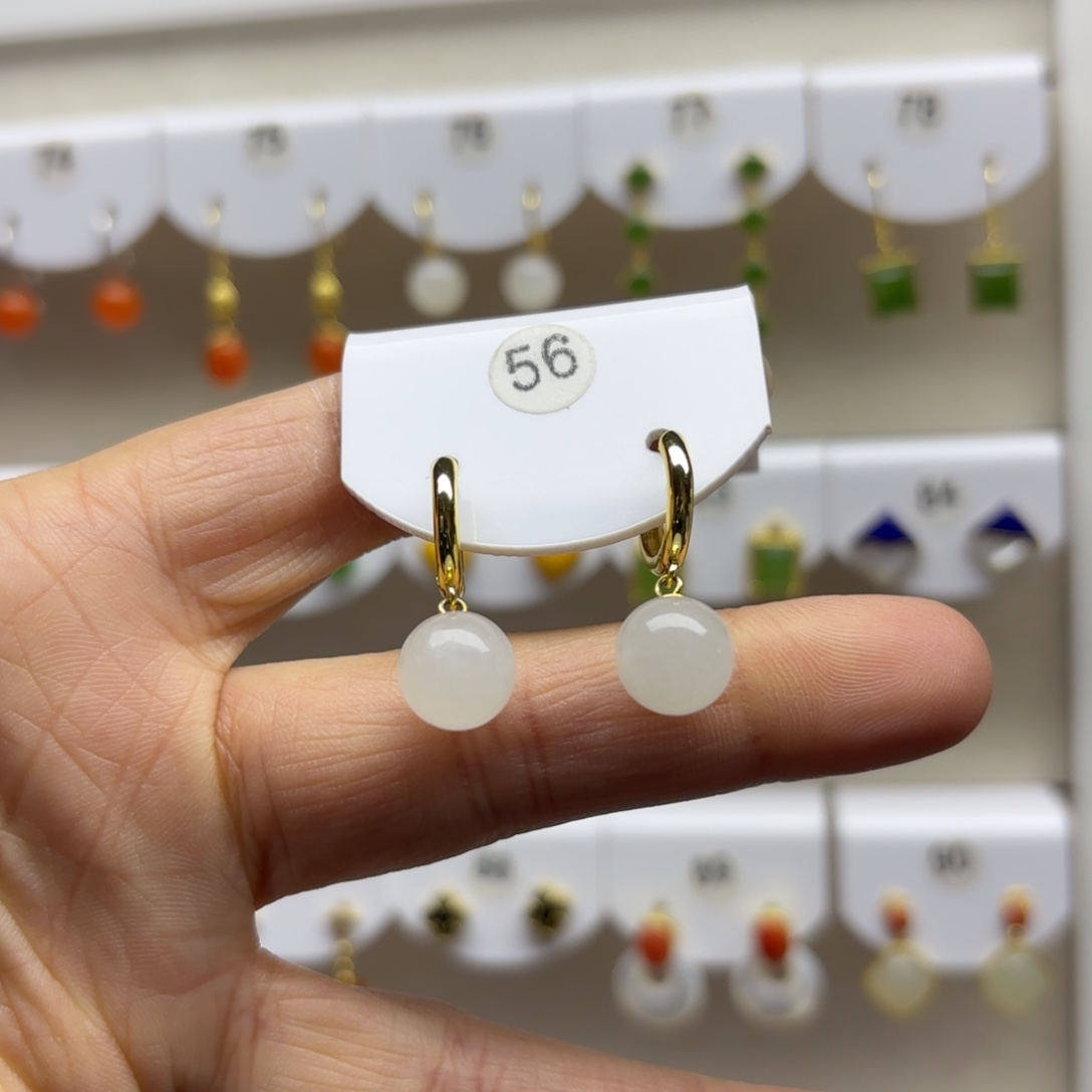 和田玉银S925镶嵌耳饰