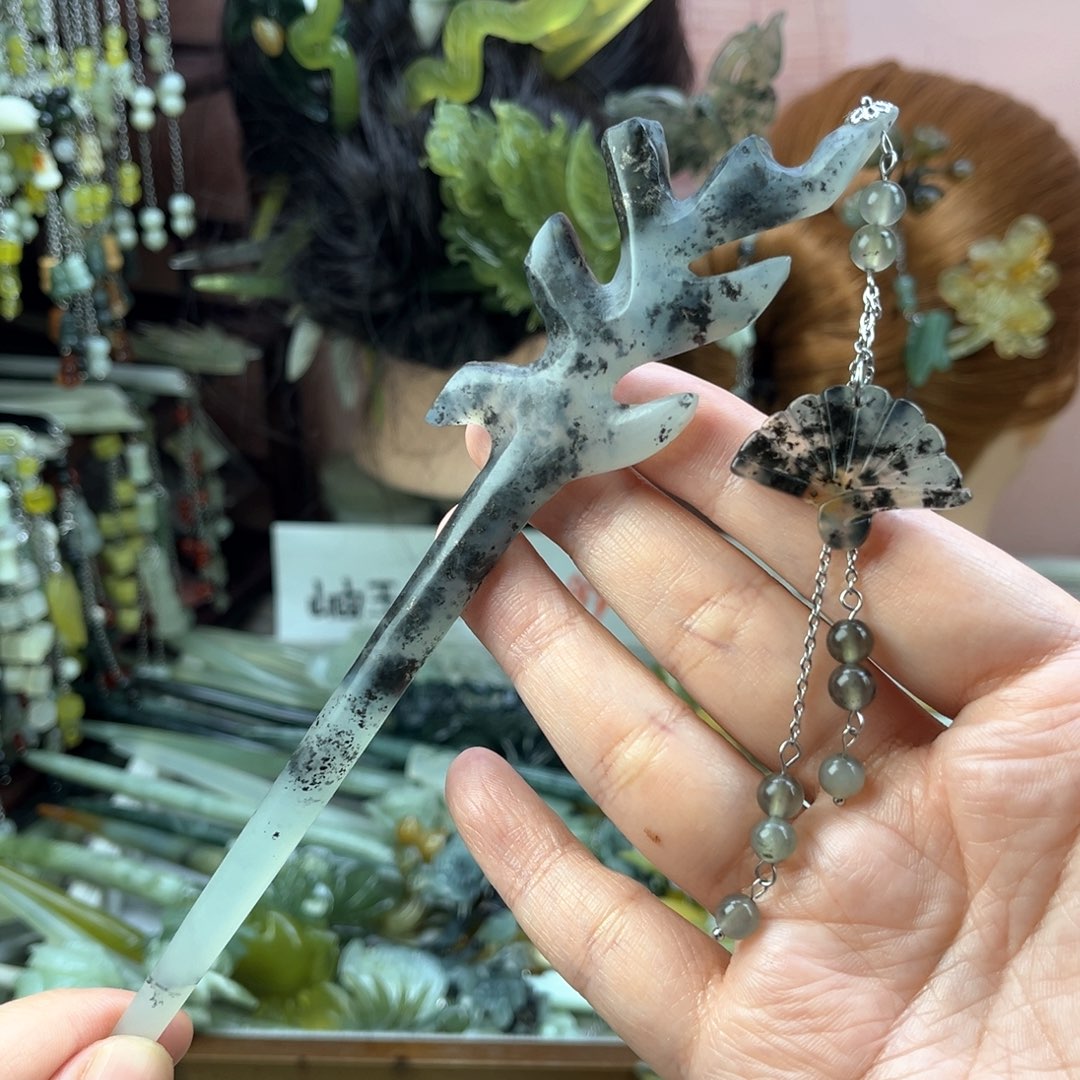 蛇纹石玉发饰未镶嵌默认微瑕岫玉发簪