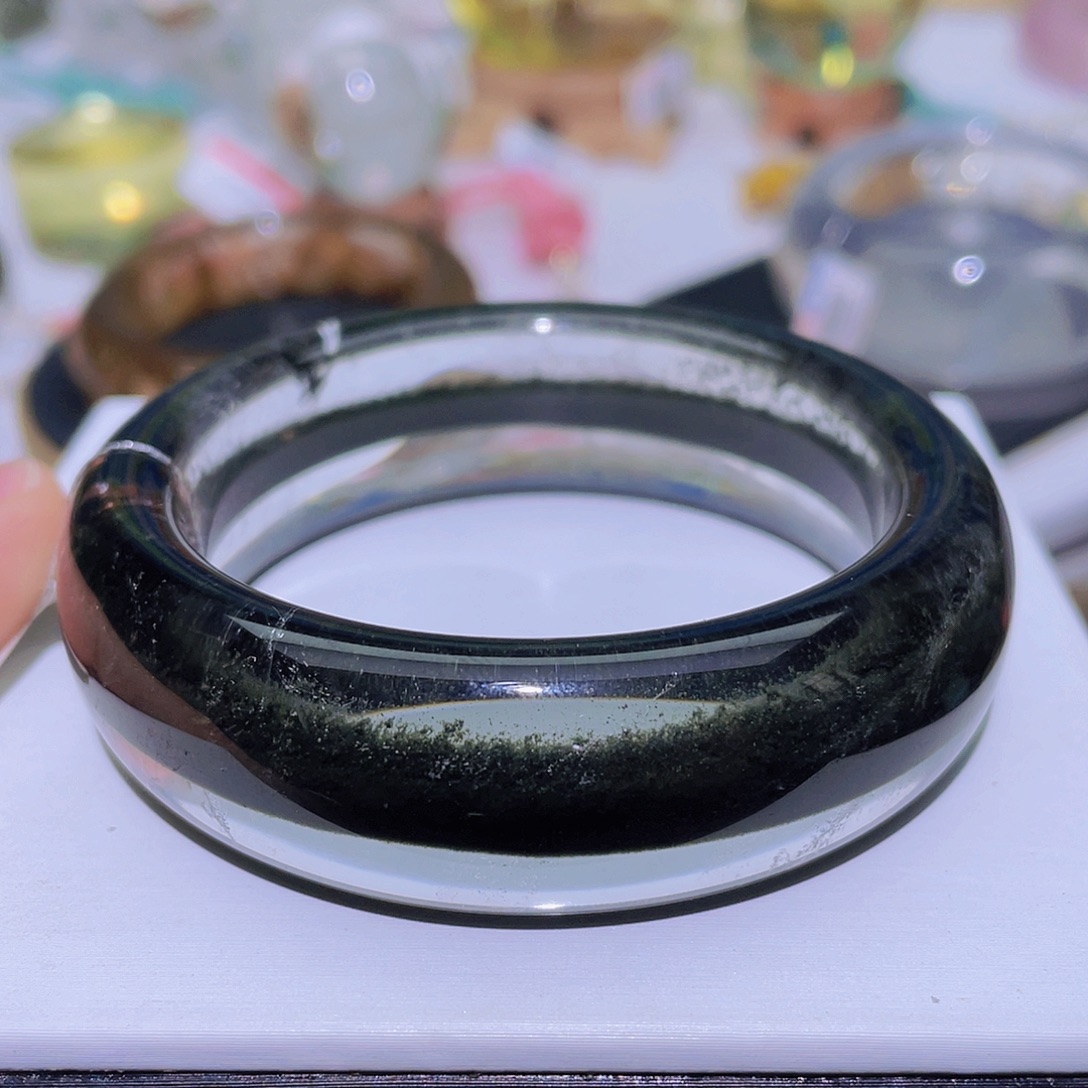 水晶手镯未镶嵌天然绿幽灵聚宝盆手镯