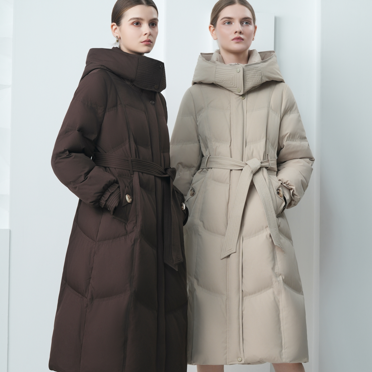 专柜正品女装2025年冬季长款立领加厚白鸭绒保暖外套