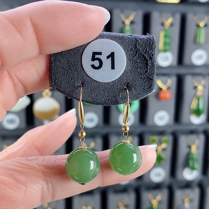 和田玉耳饰18K金镶嵌