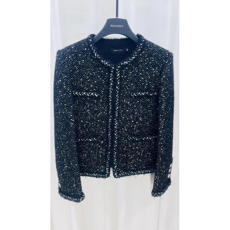 KeayKely 新款黑色梦羽直角绵羊毛圆领法式手工花边外套0-20度A13