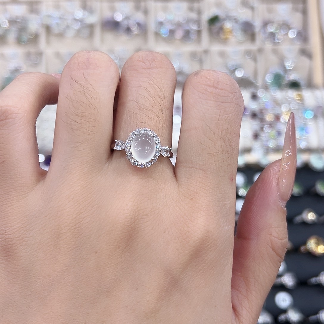 岫玉银S925镶嵌戒指