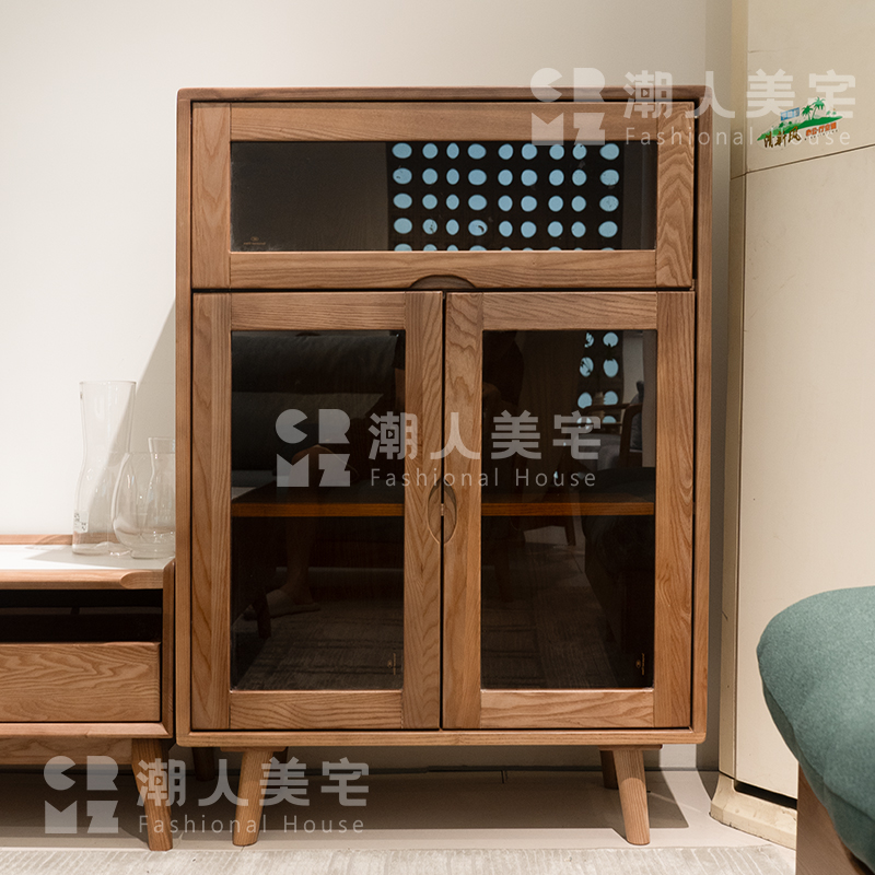【新款翻盖时光边柜】实木餐边柜北欧收纳柜储物白蜡木边柜书房置物