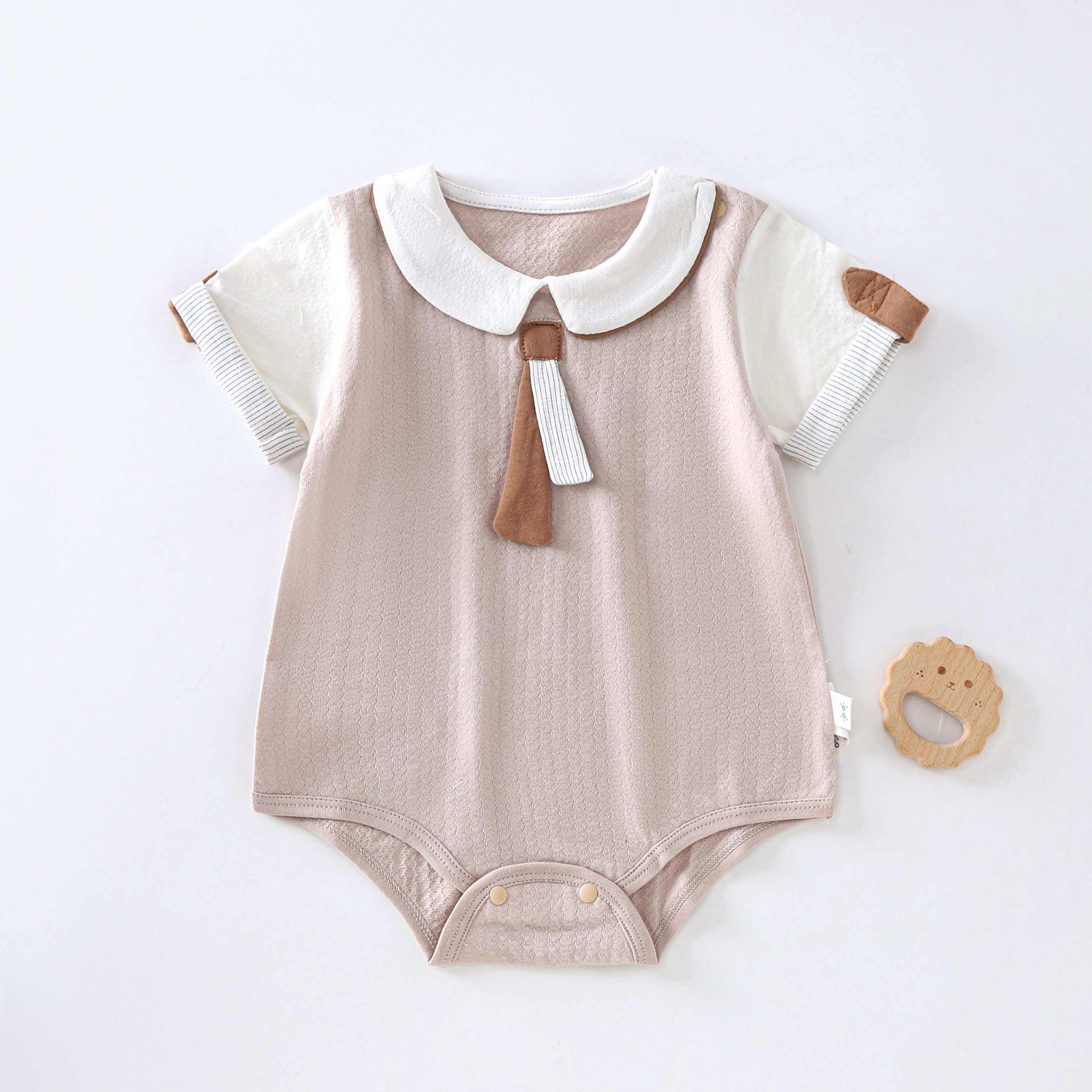 哇儿~好可爱A类爬服夏款婴童极简风夏季背心假两件哈衣绅士英伦风