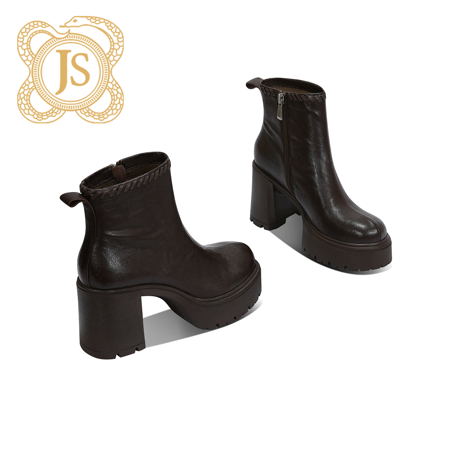 已开价，6835X85217百搭真皮粗跟高跟方头时尚欧美圆头厚底时装靴