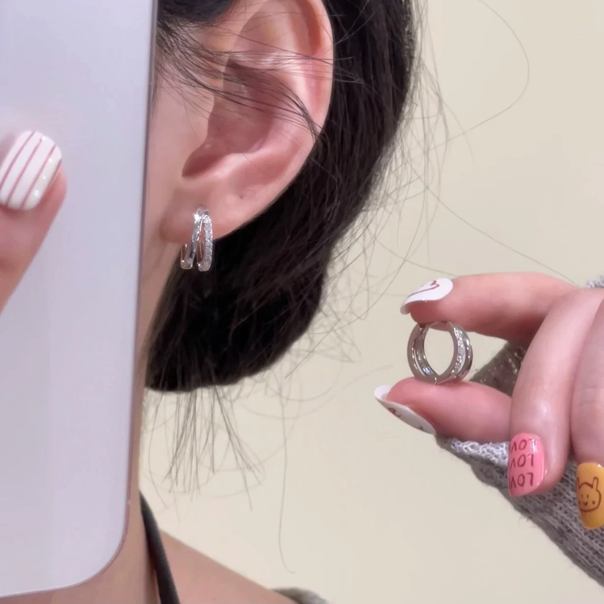 铜合金锆石耳饰 银色百搭简约耳环耳扣轻奢高级感小众设计感耳钉