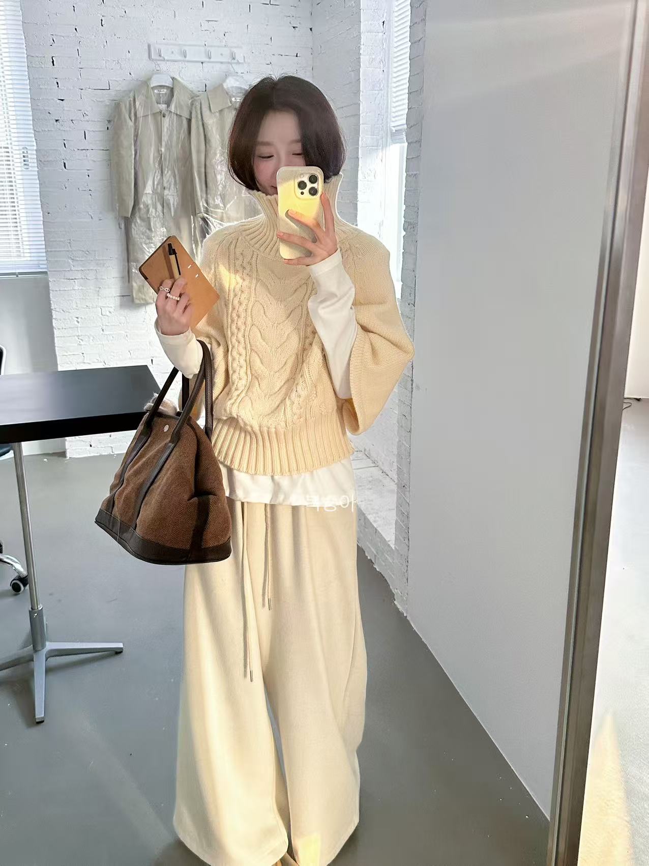 Peach  韩系三针麻花高领针织衫七分蝙蝠袖毛衣 25202