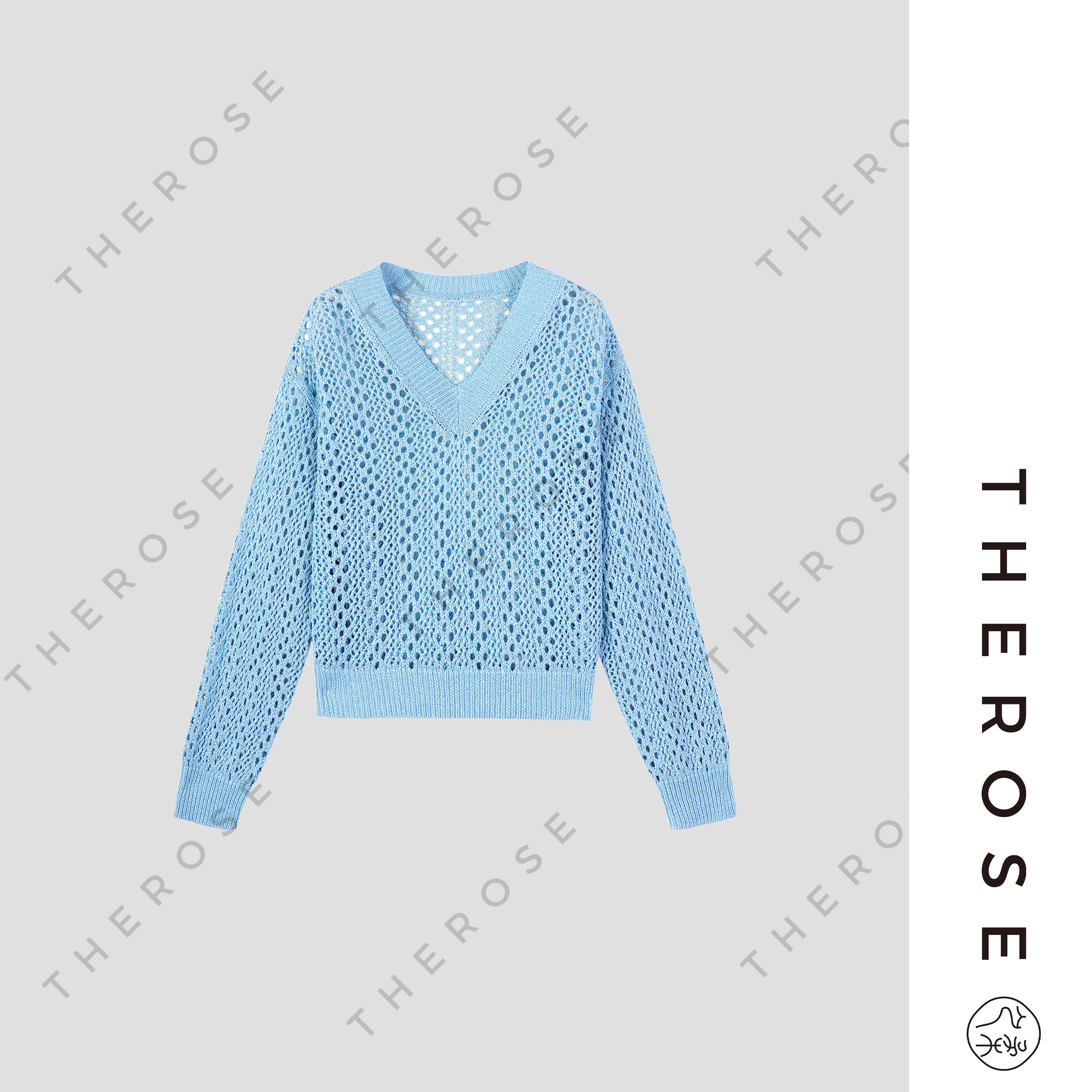 之柔【星河光芒】马尼拉和纸纱休闲百搭针织镂空V领透气长袖上衣女