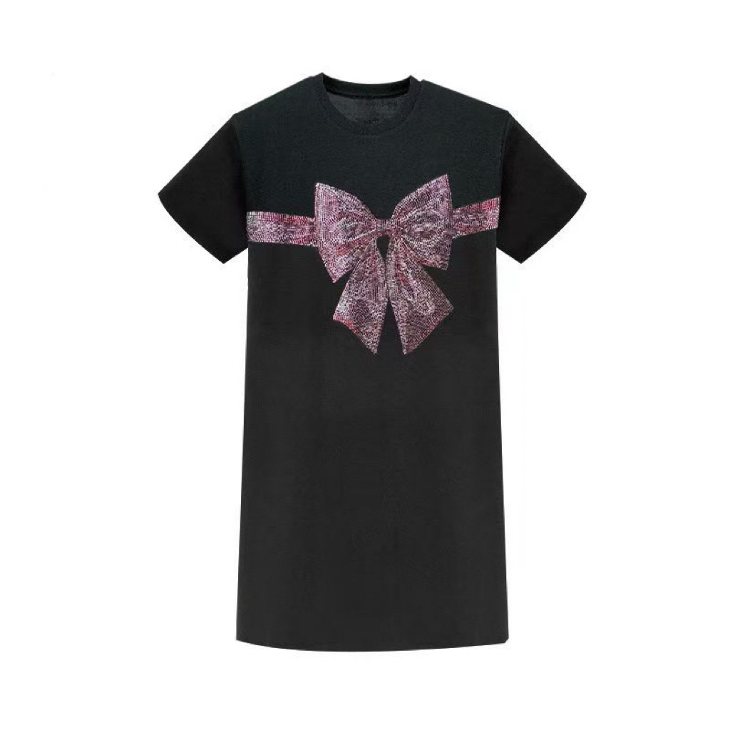 新款2025蝴蝶结烫钻彩钻长裙显瘦百搭内搭大码