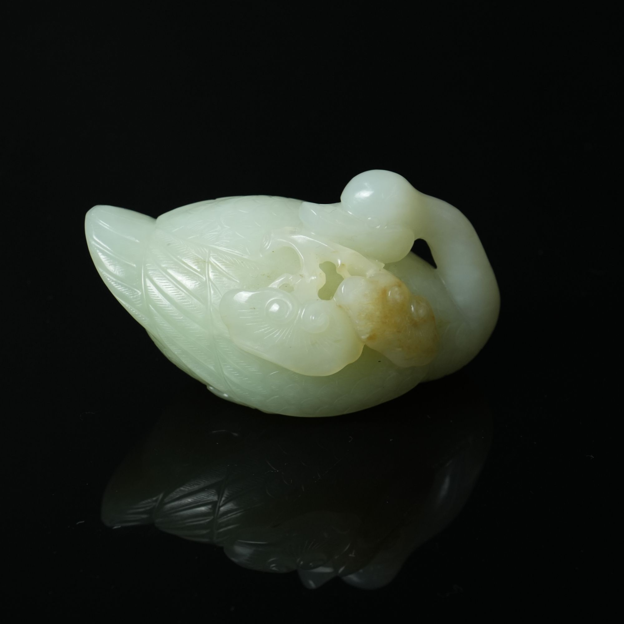 福泽深厚 白玉鹅衔灵芝摆件