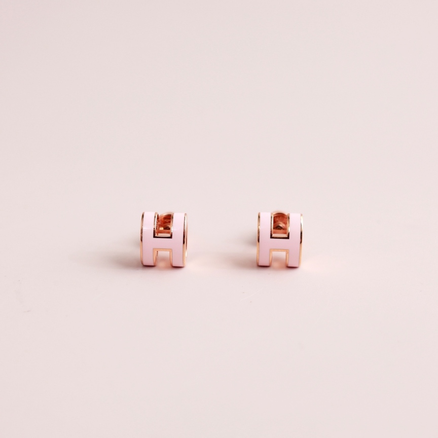 99新 Hermes/爱马仕 Pop H 粉色耳钉/4655