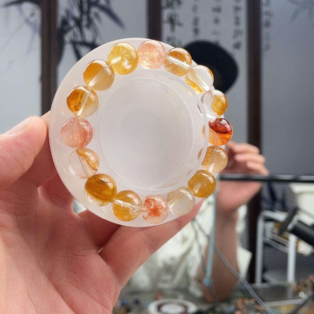 水晶手链未镶嵌黄胶花红胶花