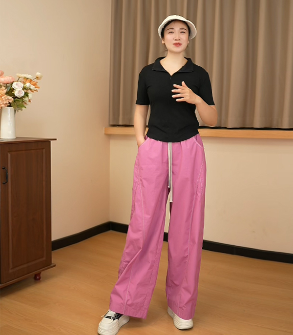 68299夏季薄款纯棉百搭休闲裤女松紧中腰宽松透气舒适阔腿空气裤
