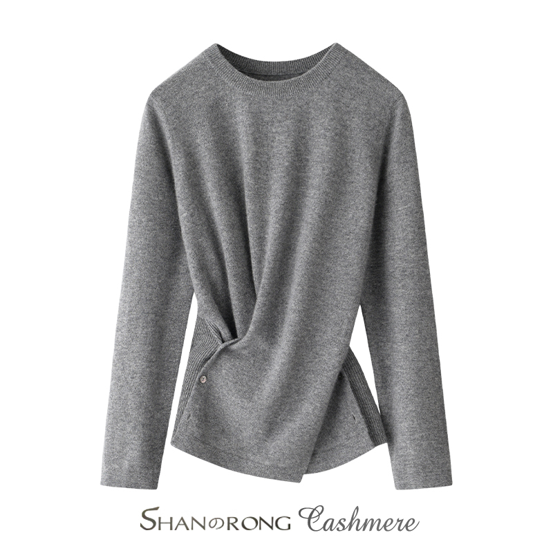 设计款羊绒衫女100%纯山羊绒可调节收腰显瘦针织套头衫早秋毛衣