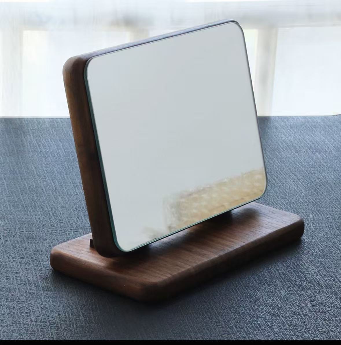 北美黑胡桃镜子化妆镜梳妆镜桌面台面折叠镜