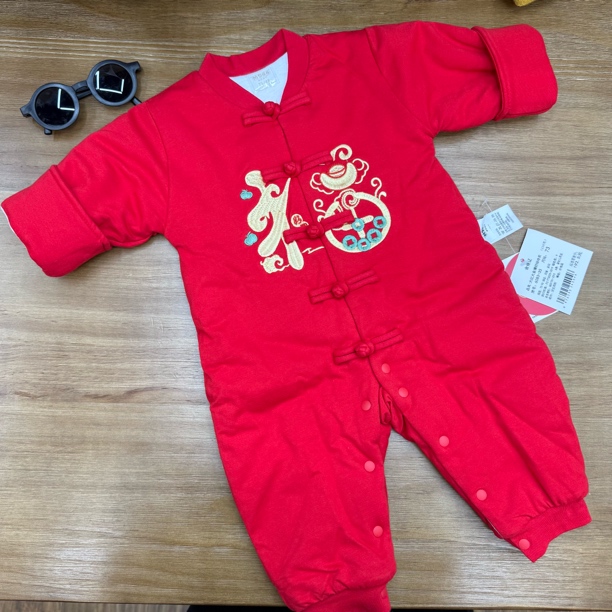 爬服A类秋冬中国风新生儿加绒女宝喜庆拜年服满月宝宝中式盘扣