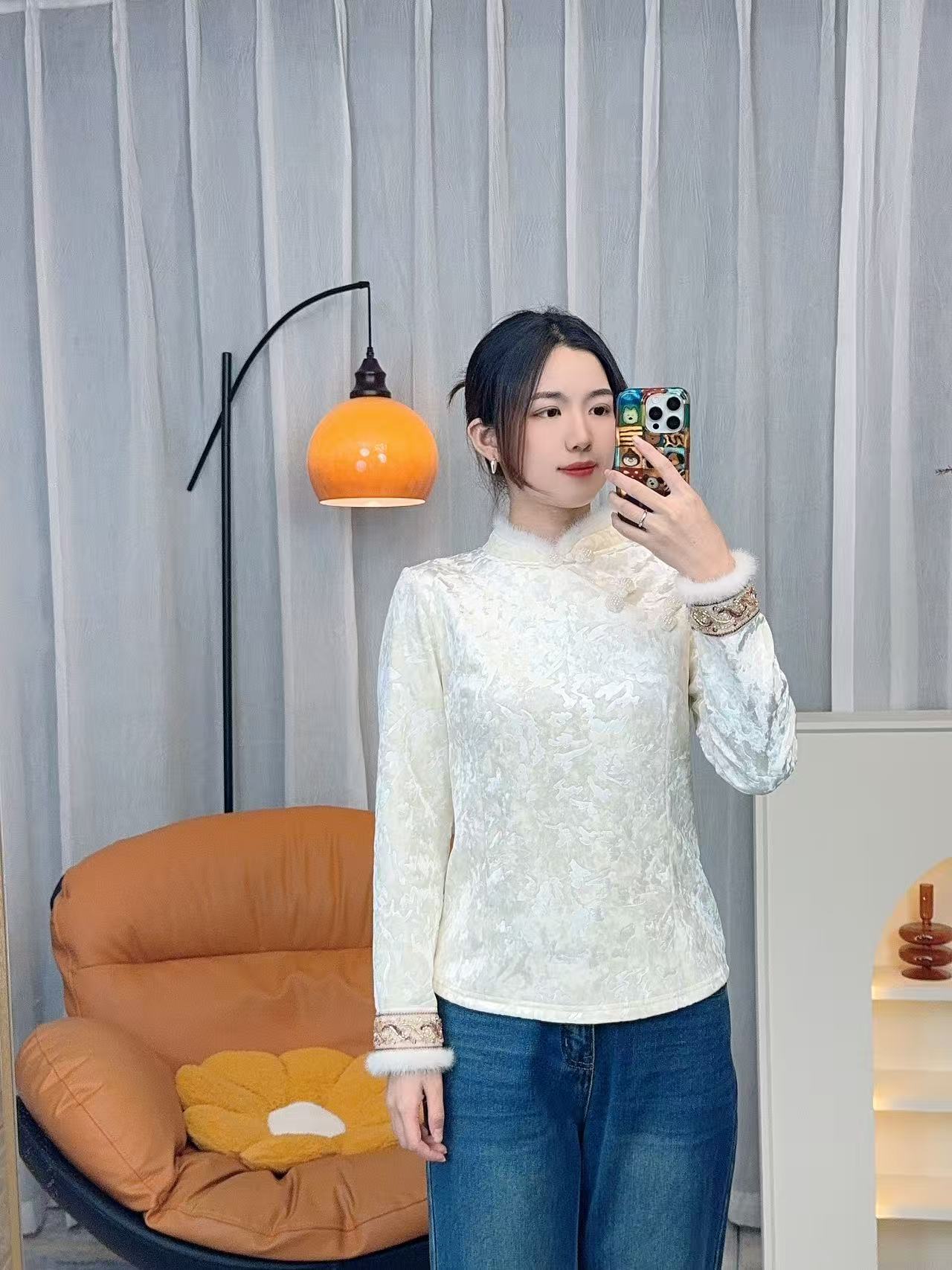 【未央】国风新中式打底衫小衫上衣女装冬款加绒加厚