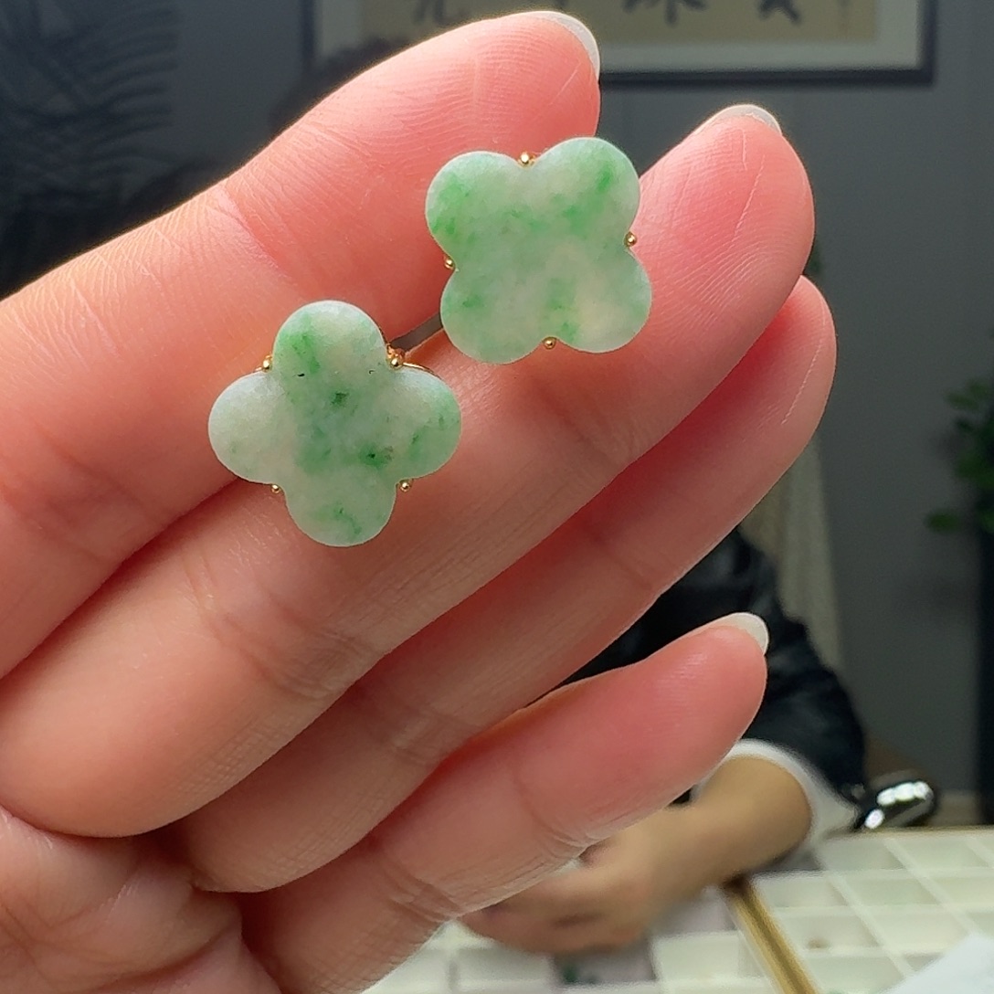 翡翠银S925镶嵌耳饰天然