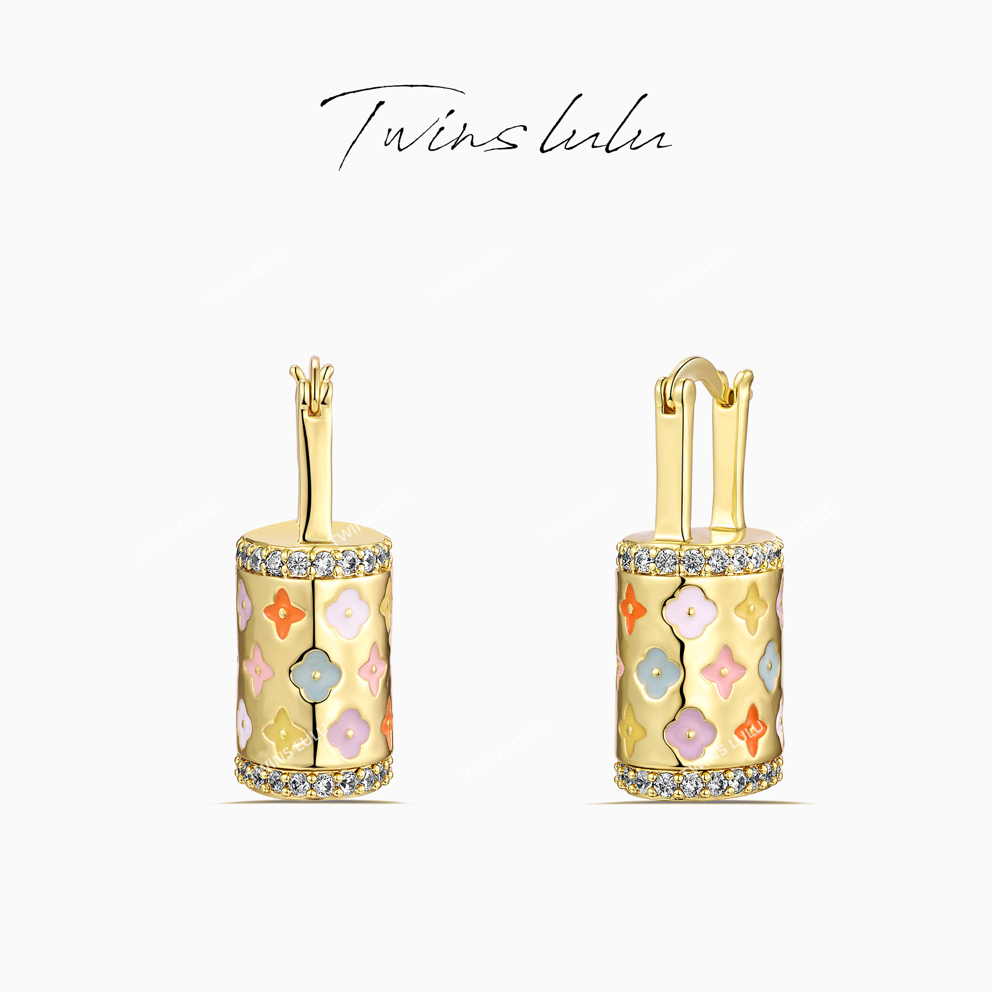 AIAX 镀K金 时尚气质轻奢个性小众精致多彩小锁耳环TSL1995