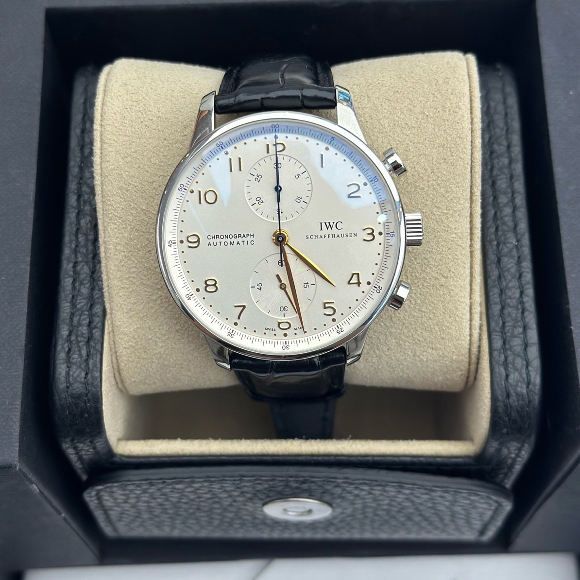 99新 IWC/万国 男士计时款自动机械白面蓝针密底手表