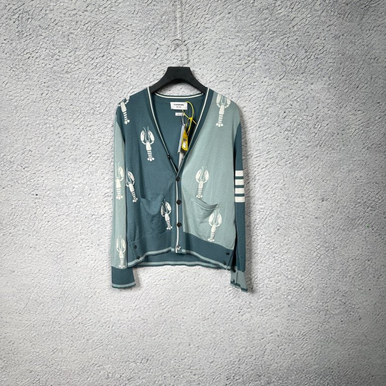 99新 THOMBROWNE 雾霾蓝满印龙虾开衫/3码