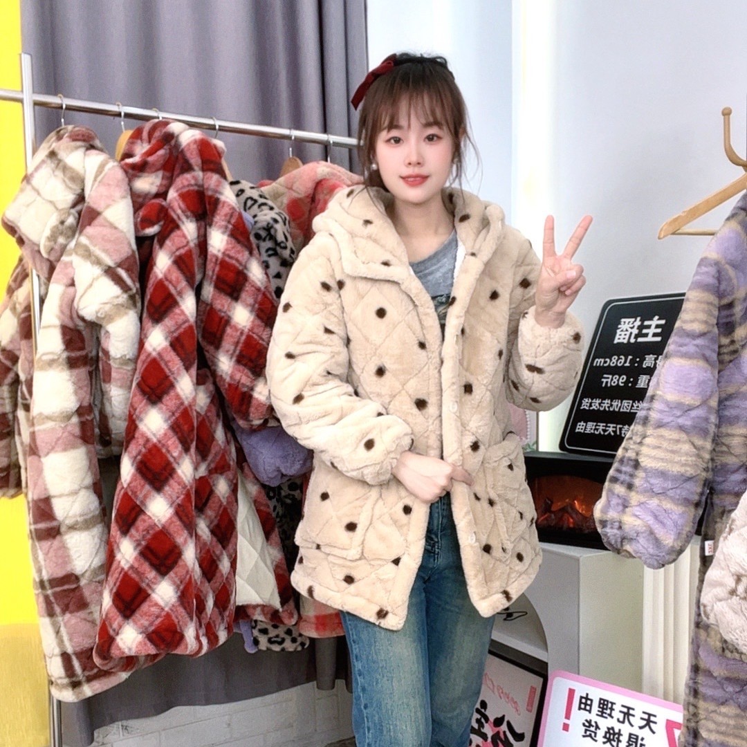 【特厚短款】三层夹棉加厚保暖连帽宽松加绒可外穿家居服冬季