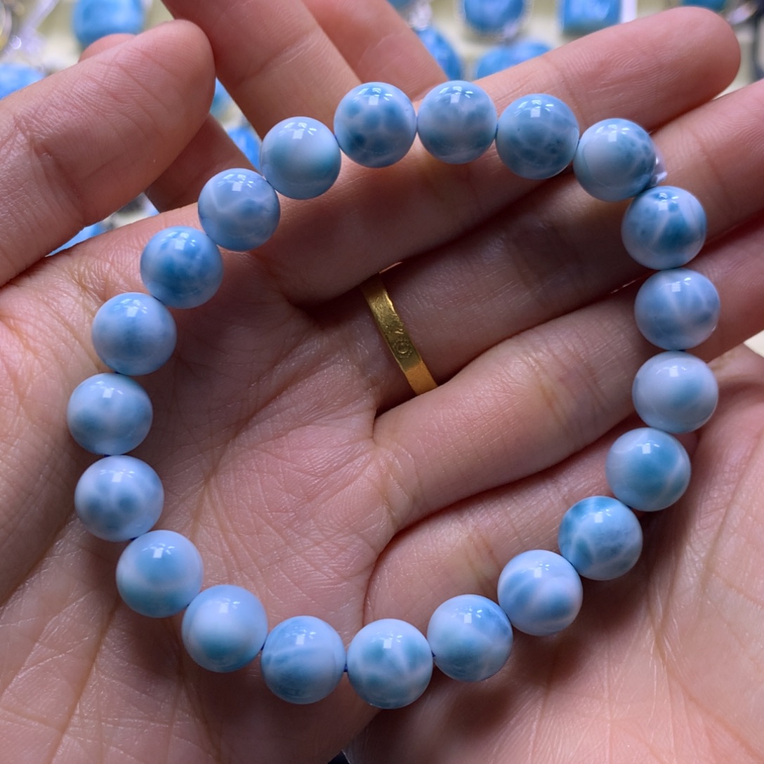 针钠钙石（海纹石）未镶嵌手串9+手串色差略异