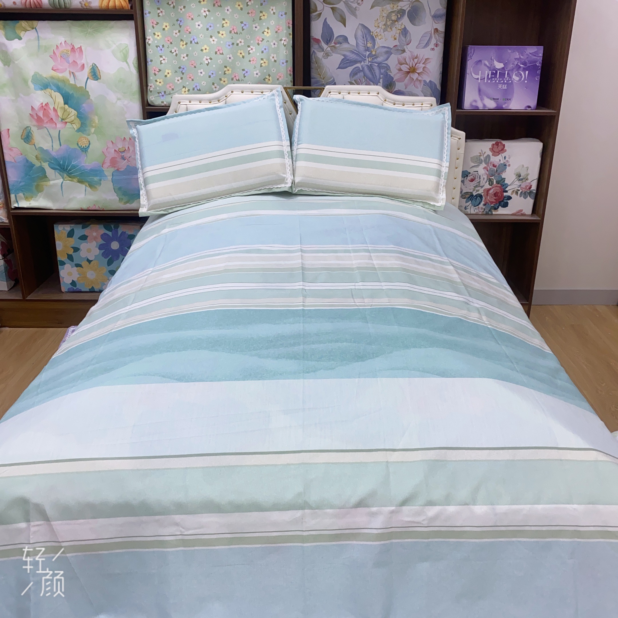 【湖水蓝条】双人床单2.4×2.3米加厚山东老粗布软凉席不跑不滑床