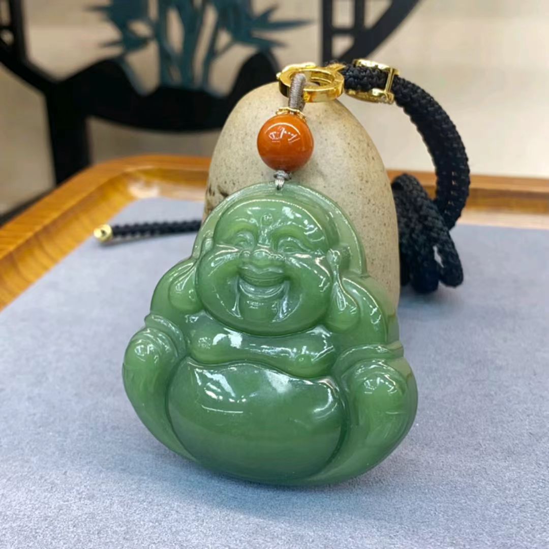 18k和田玉碧玉佛公（头货）吊坠