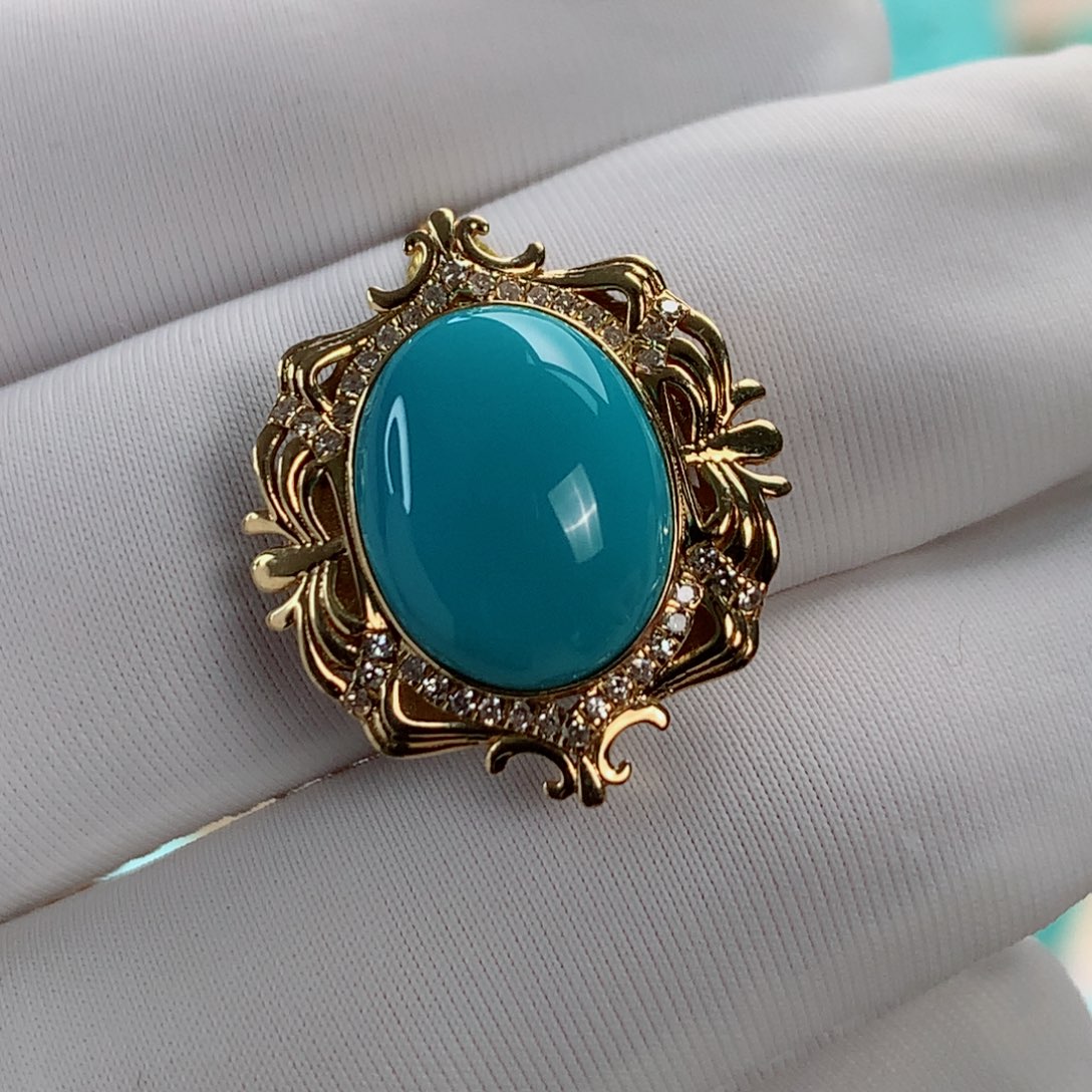 绿松石挂件18K金镶嵌