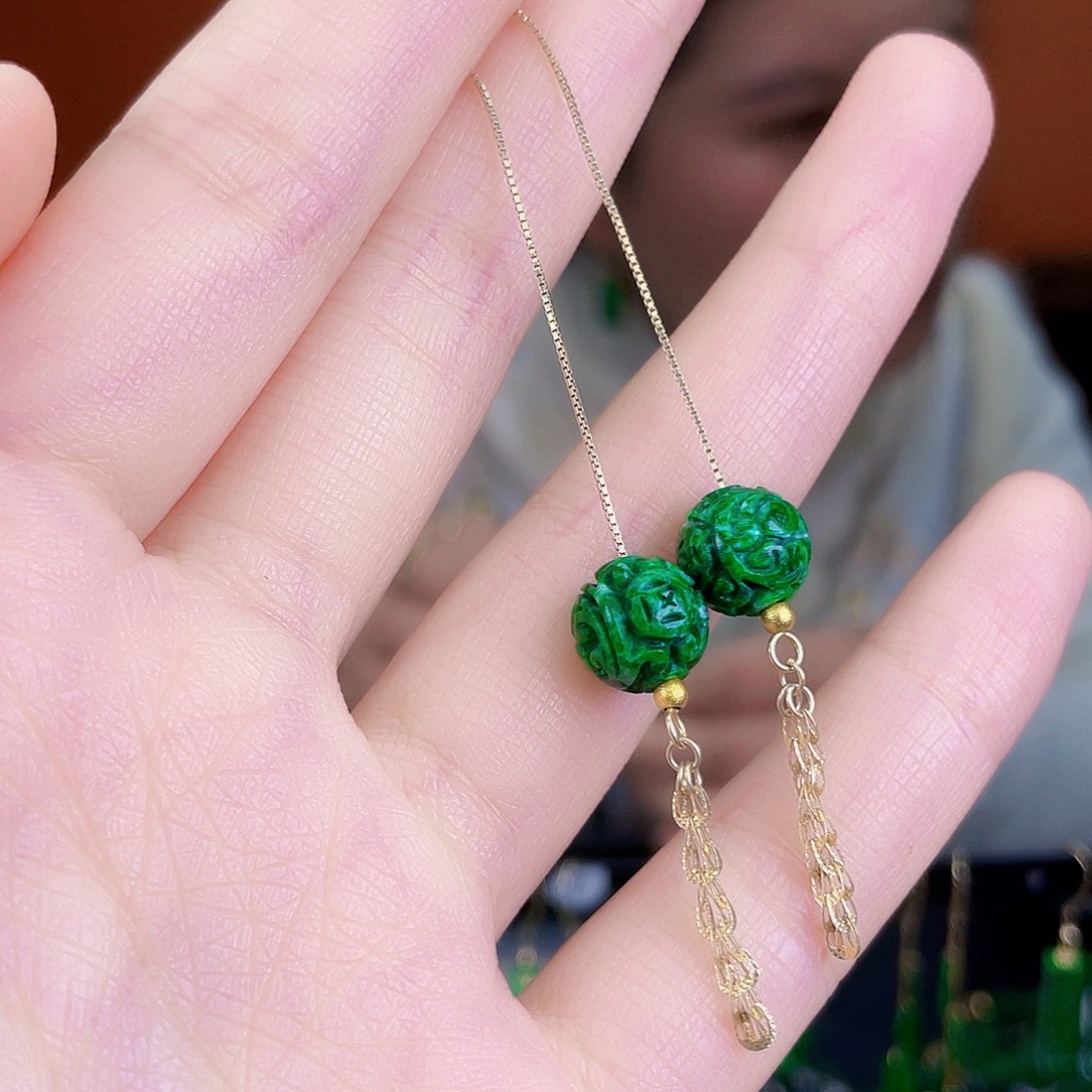 翡翠银S925镶嵌耳饰