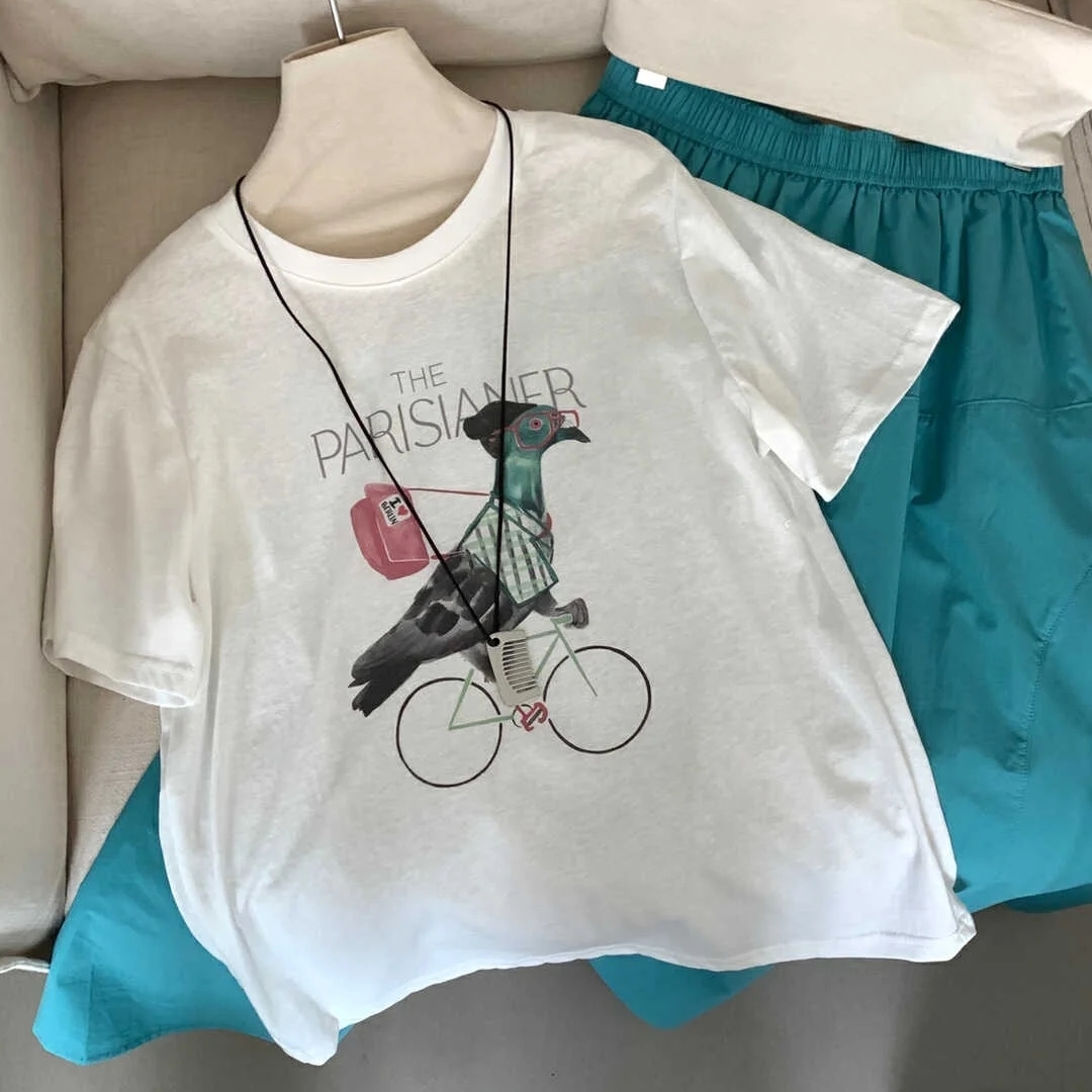 【济州岛】骑行小鸟印花短袖