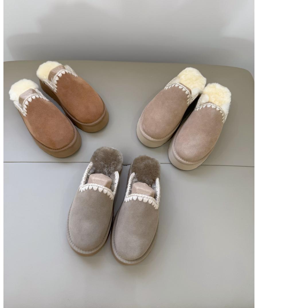 2025新款百搭秋冬新款网红外穿休闲宽松厚底羊皮毛一体针织包头拖