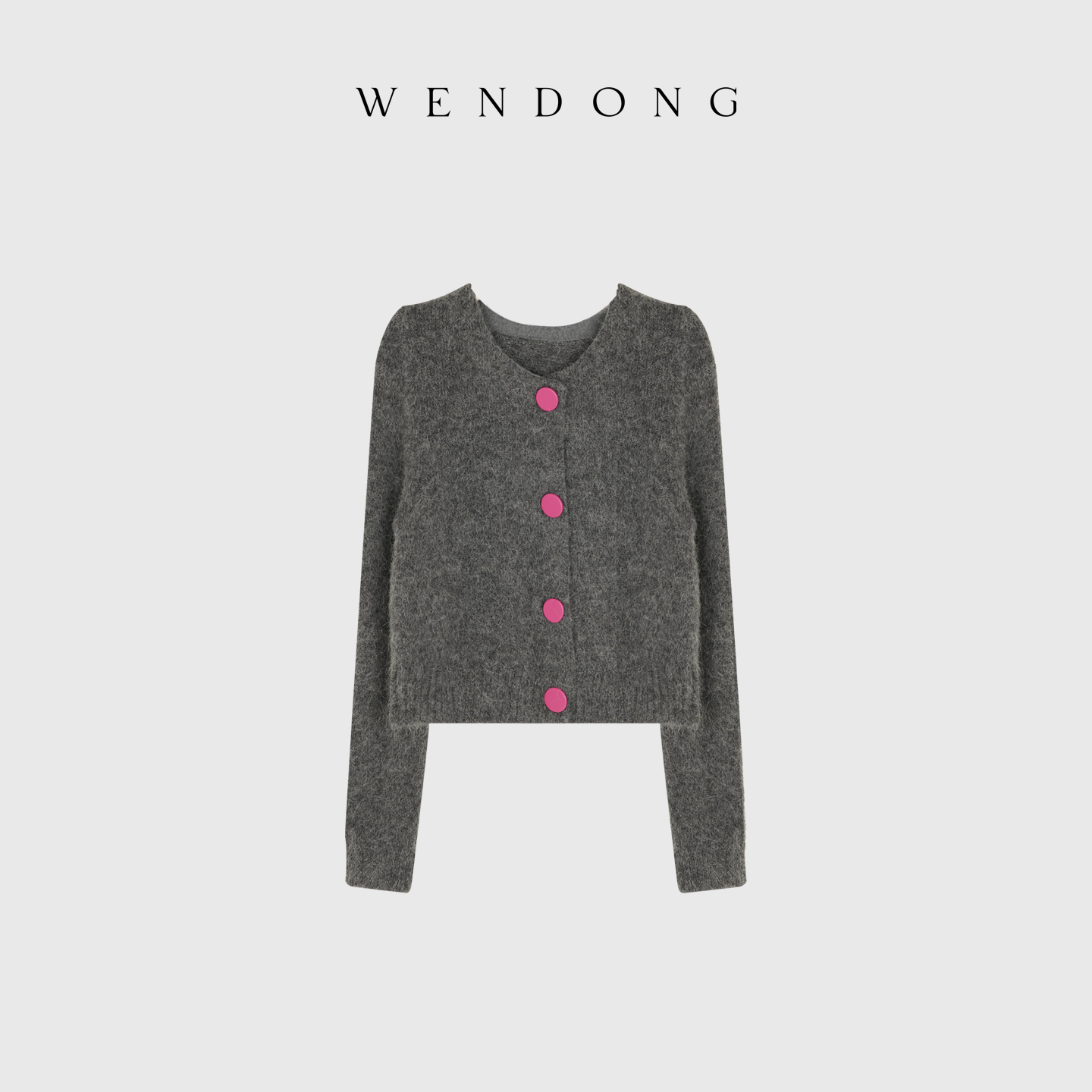 問東灰色针织开衫短款女秋冬新款简约宽松薄款针织毛衣 WD4011