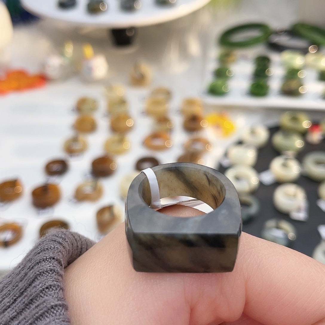 和田玉未镶嵌戒指k42 腰花马鞍17.6mm