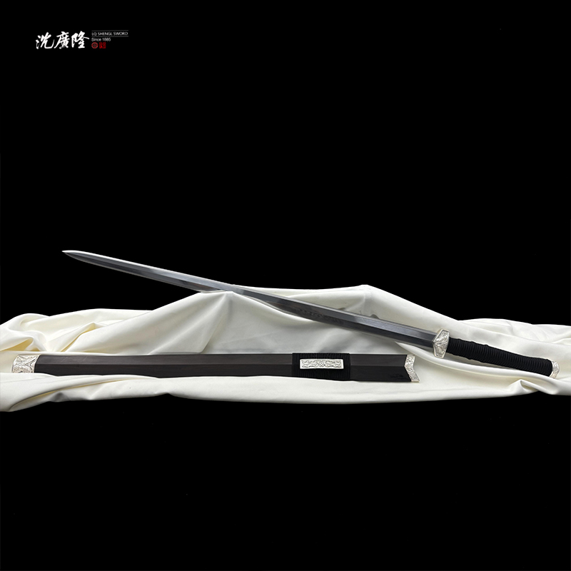 龙泉沈广隆-高工作品承影剑 银花丝 黑檀木 花纹钢 宝剑 未开刃