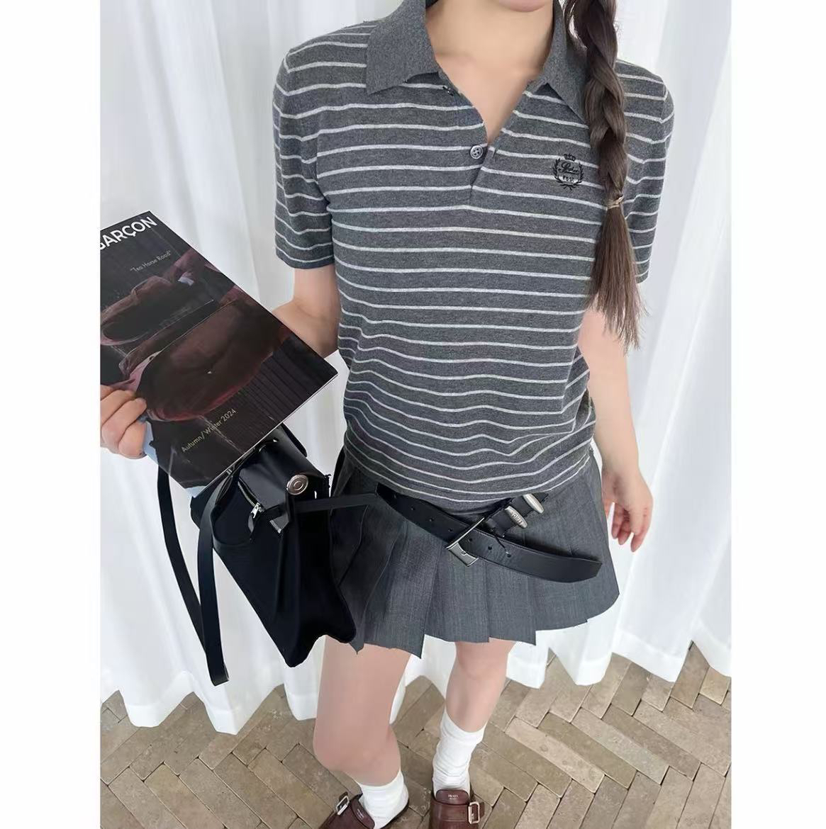 设计师品牌 25秋新品 条纹翻领针织衫3002