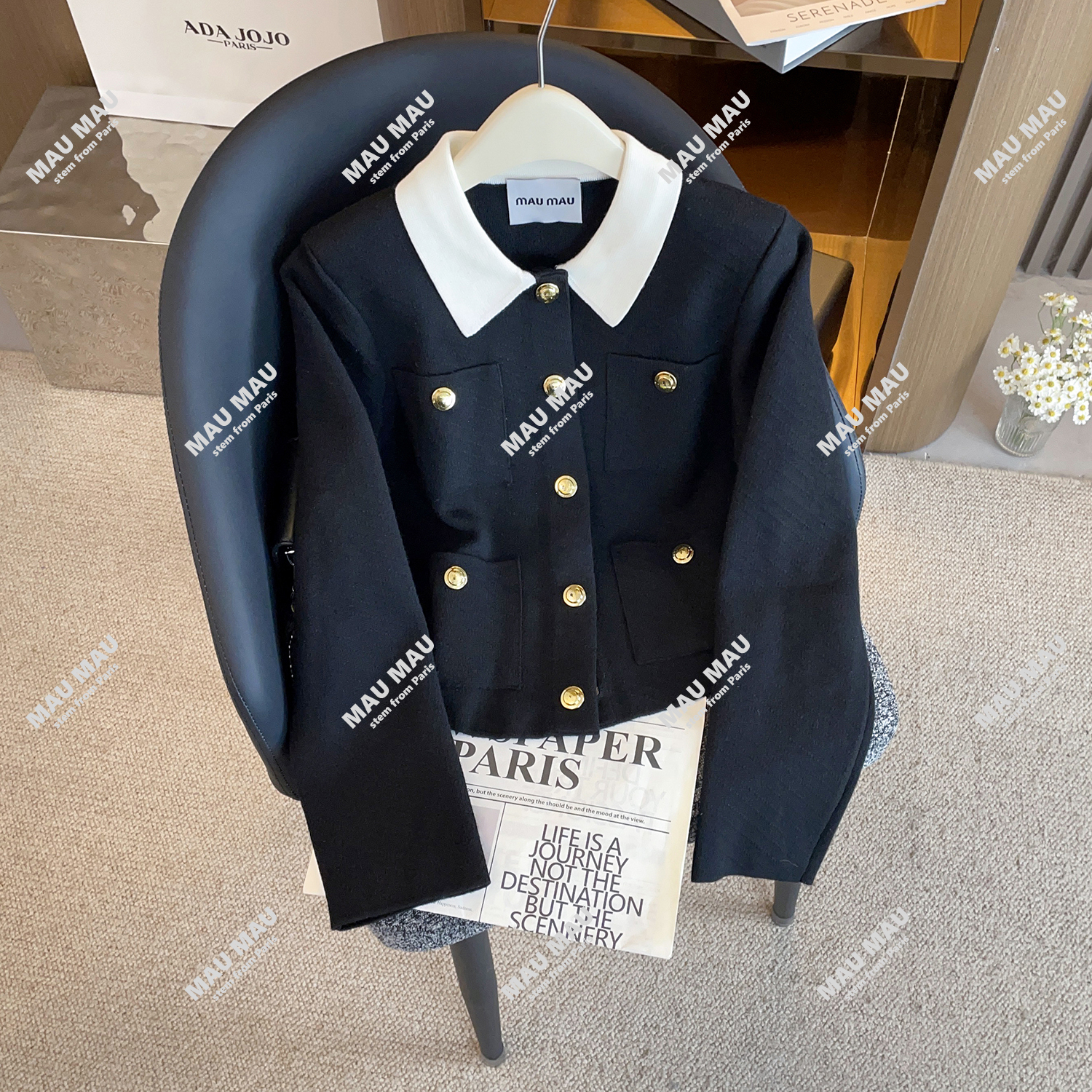 25冬季新品高定针织开衫名媛法式减龄百搭翻领金属扣短外套DY9685