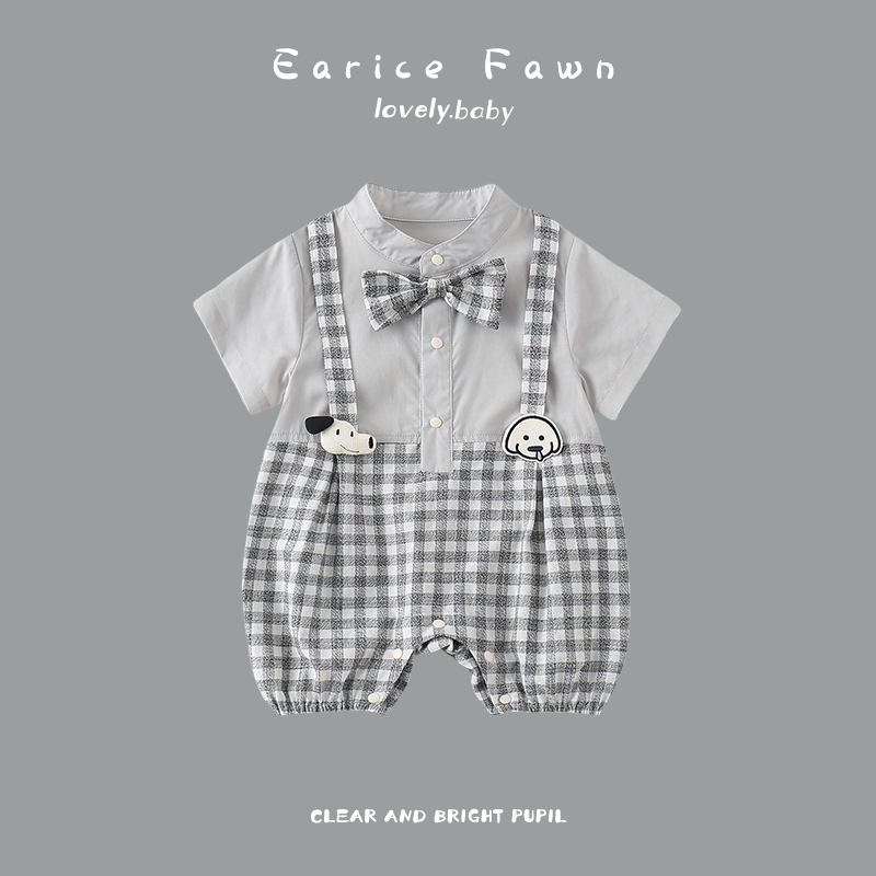 DZ婴儿衣服宝宝夏季连体衣洋气外出短袖哈衣满月百天爬服可爱假两