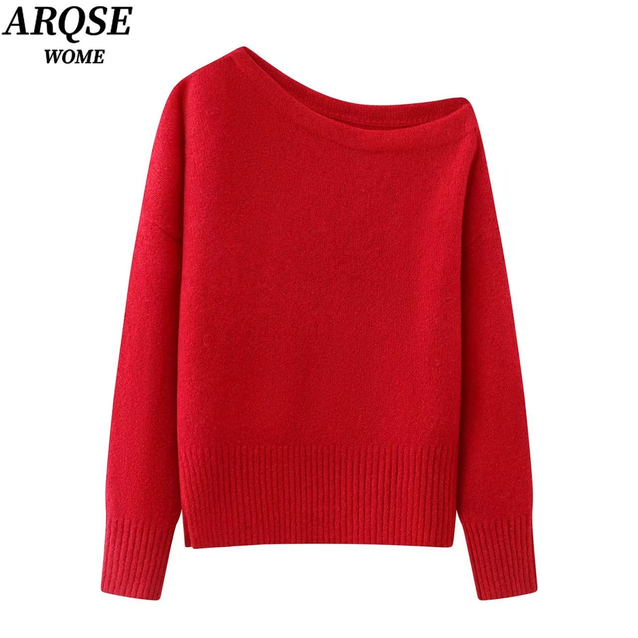 【艾家商场同款】2025冬季新一字肩针织衫女斜肩毛衣上衣4162