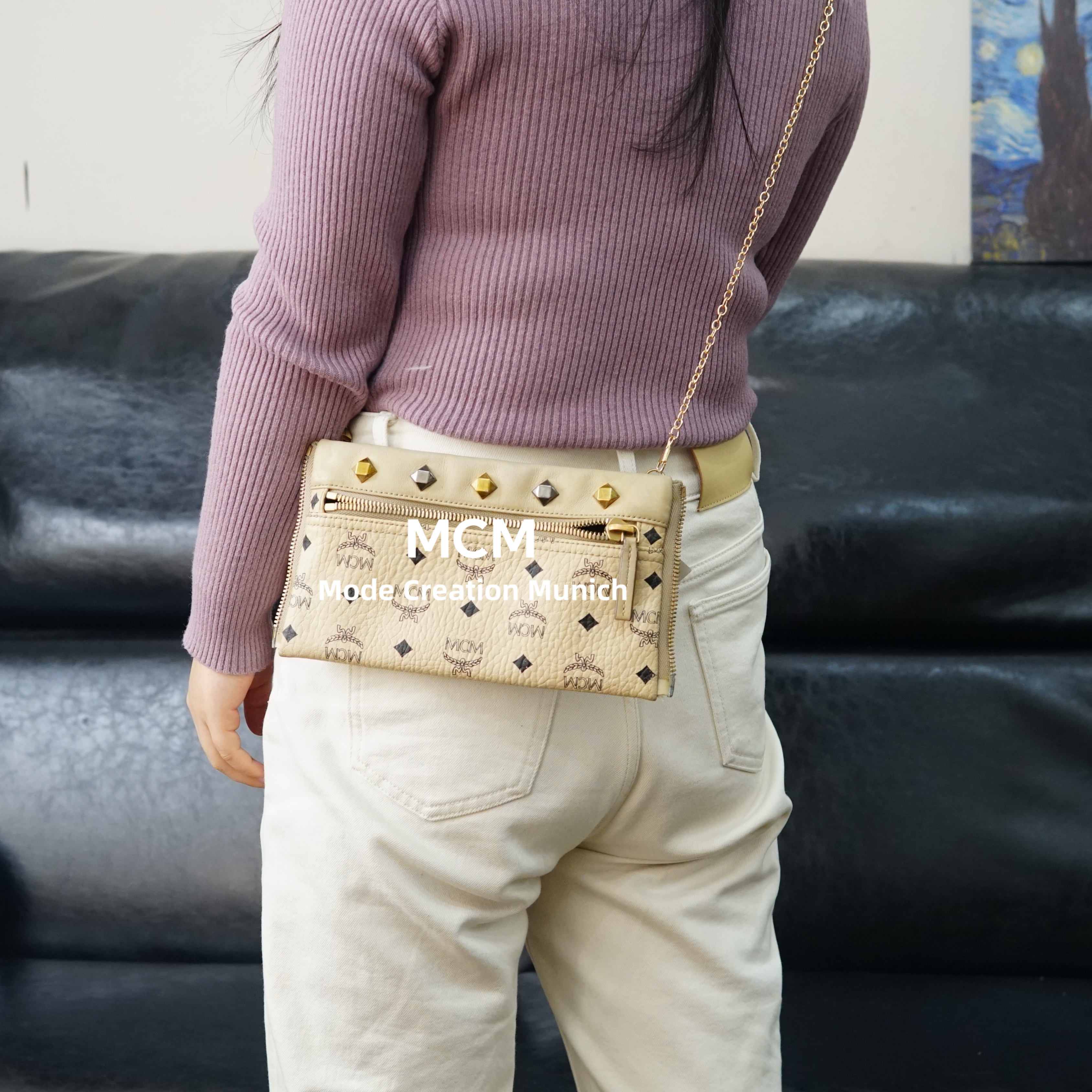 95新 MCM 米色链条包/FYFY12029051/9051