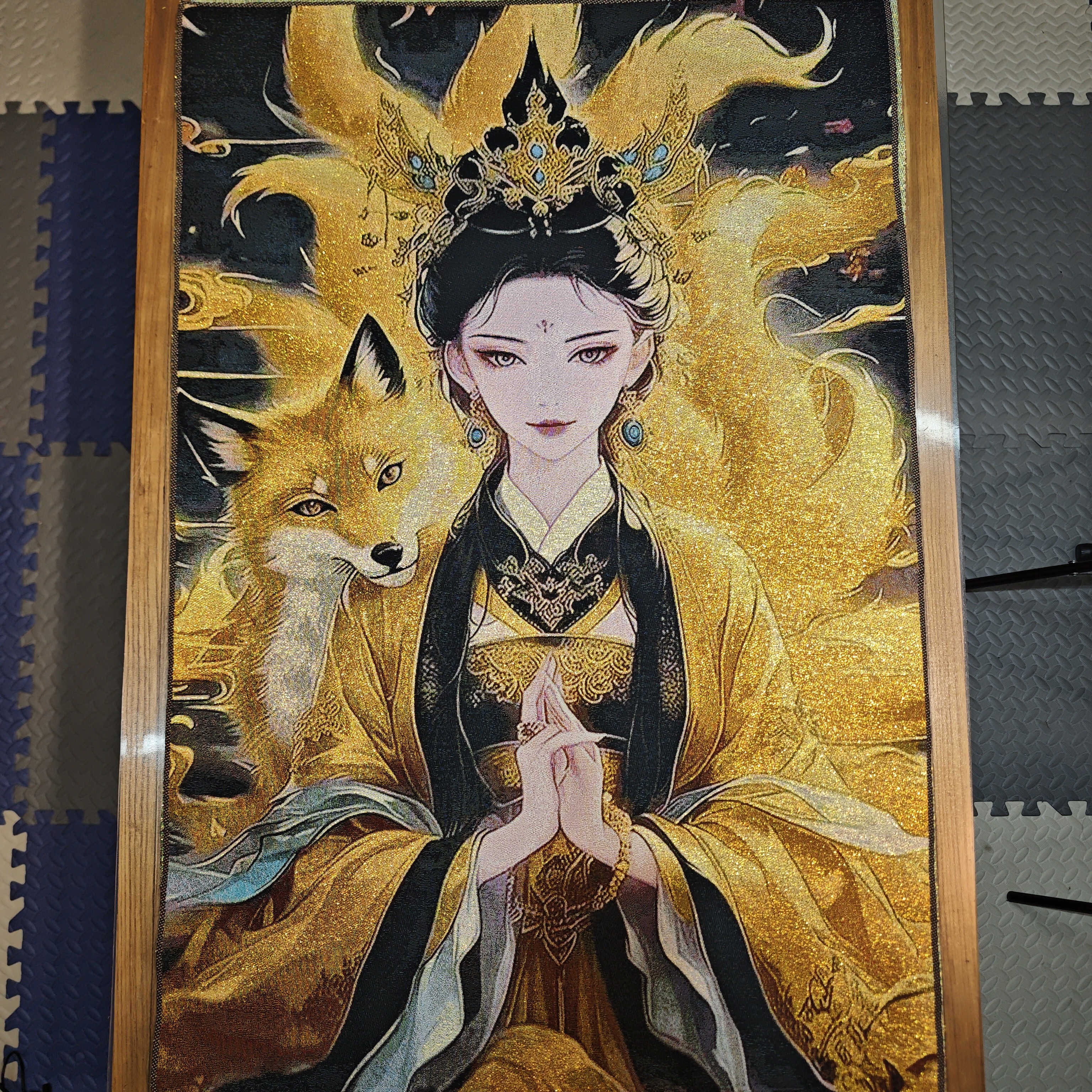 刺绣九尾狐装饰画实木挂轴装裱办公室茶室玄关书房客厅背景挂画