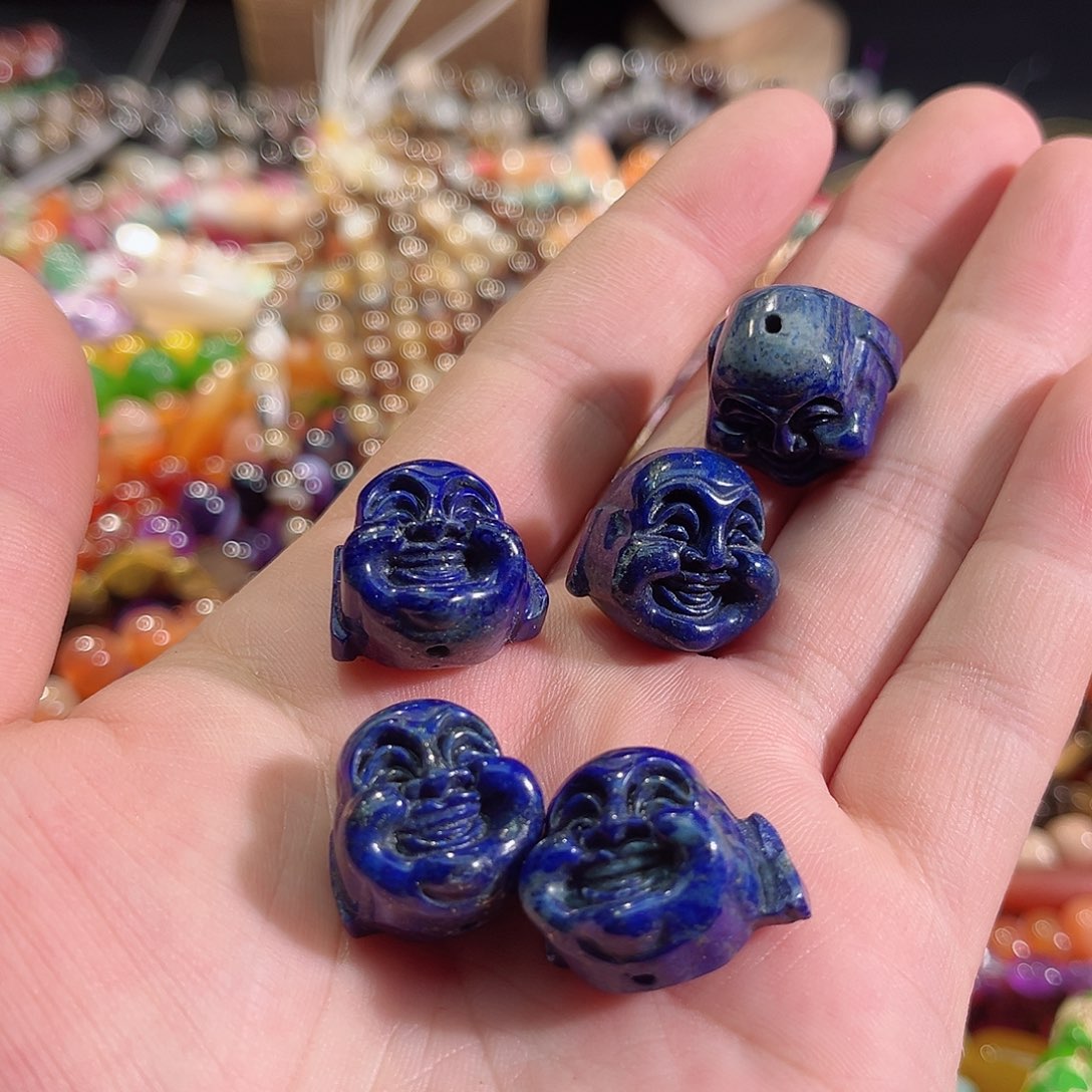 玛瑙/玉髓未镶嵌珠宝半成品青金石雕刻佛公一颗20mm