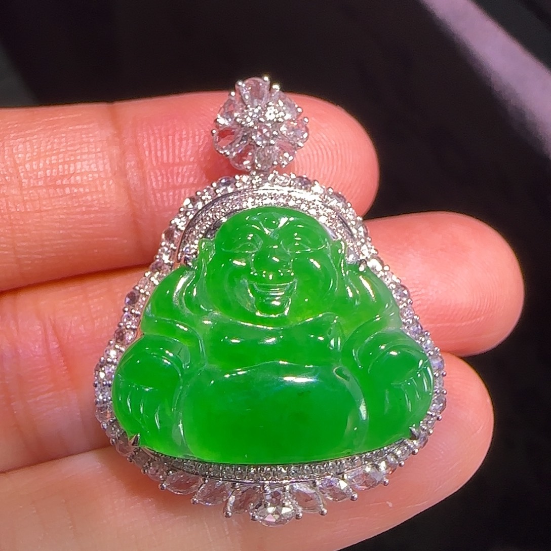 翡翠18K金镶嵌吊坠(不含链)