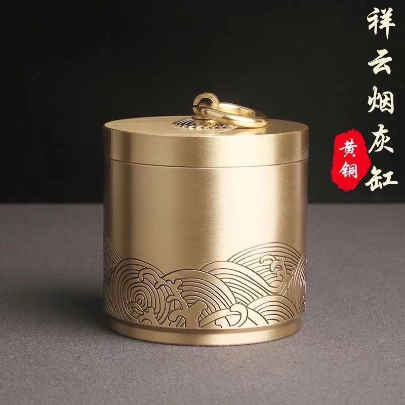 铜百福祥云烟灰缸家用大气带盖防飞灰高档创意个性潮流爆款办公室