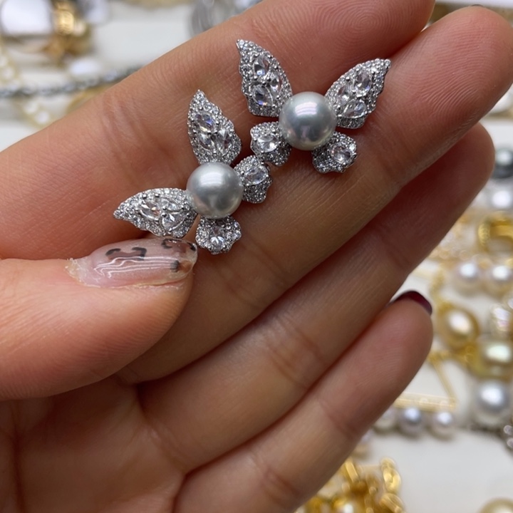 海水珍珠耳饰银S925镶嵌